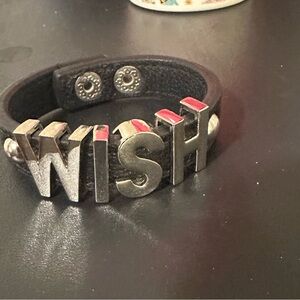 BCBGeneration Black Leather 'WISH' Letter Bracelet with Silver Hardware
